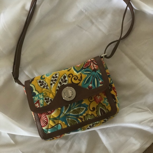 Vera Bradley Handbags - Vera Bradley Leather/Yellow Crossbody Bag